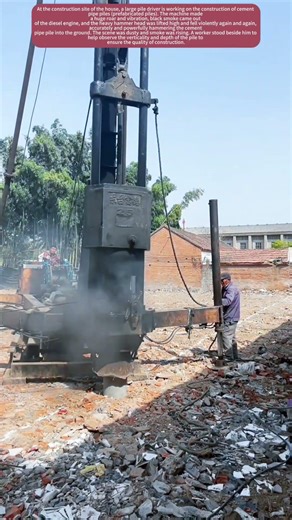 Massive Power! Pile Driver Smashes Concrete Pile into Ground