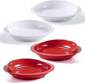 Jayour 4 Pack - Anti-Spill Scoop Plate with Lip Edge | Eating Utensils for Elderly Patients | Scoop Plates for Disabled Adults from Parkinsons, Stroke, Tremor | Non Skid Padded Bottom (Red & White)