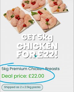Get 5kg of Chicken Breasts for just £22 this weekend! Don't miss your chance to bag this incredible deal from MuscleFood. Code: 22CHICK | MuscleFood