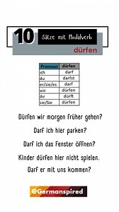 Modal Verb - dürfen and conjugation with examples. Enriches your vocabulary and also refines your pronunciation German skill. #deutsch #deutschlernen #learngerman #learngermanonline | Germanspired