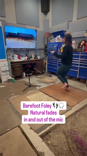 Barefoot Foley with natural fades 👣 Moving toward and away from the mic to shape the sound — subtle, intentional, and calming. Sometimes the quiet details do the most work. Foley artist life ✨ #FoleyArtist #ASMR #fyp #FilmTok #CreativeJobs