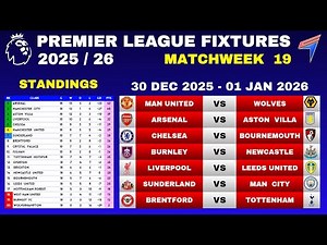 EPL FIXTURES TODAY - Matchweek 19 • EPL Table Standings Today • Premier League Fixtures 25/26