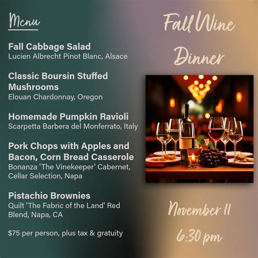 Here's the menu for our wine dinner next Tuesday, November 11! Call to reserve your spot today 440-234-6480 | Santo's Italian Restaurant | Facebook