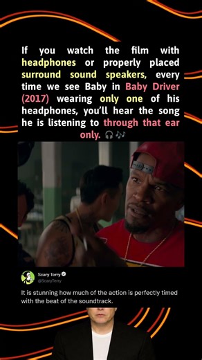 If you watch the film with headphones or properly placed surround sound speakers, every time we see