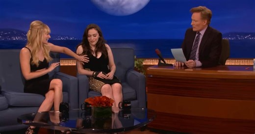 Beth Behrs accidentally touched Kat Dennings and Conan enjoyed every second of it: "Roll it back..."