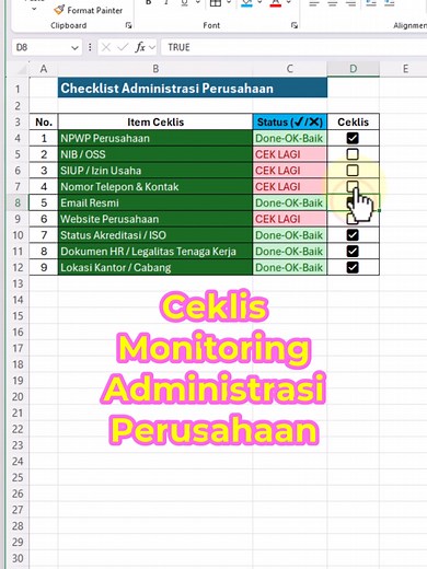 Cara Membuat Ceklis dengan IF dan Conditional Formatting di Excel
