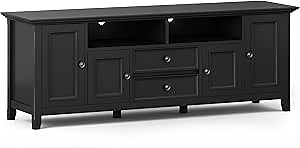 SIMPLIHOME Amherst 72-inch Wide Solid Wood TV Stand in Black, Transitional-Style Media Console for Living Room with Cable Management and Adjustable Shelves, Fits 80" TVs