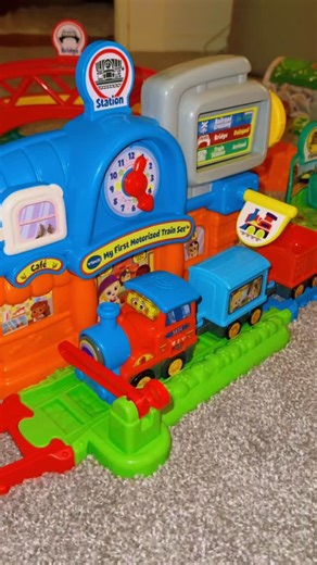 sweety_influencerstar on Instagram: "All aboard 🚂✨ My son is almost 3 and this VTech My First Motorized Train Set has been such a hit in our house! He’s obsessed with trains, so the excitement on his face when we opened the box was priceless. Putting it together was actually fun! He even helped me snap the tracks into place, and it made him feel like a real little engineer 🛠️💙 The train moves on its own, and he loves pressing the buttons to hear the songs, phrases, and sounds. The SmartPoint 