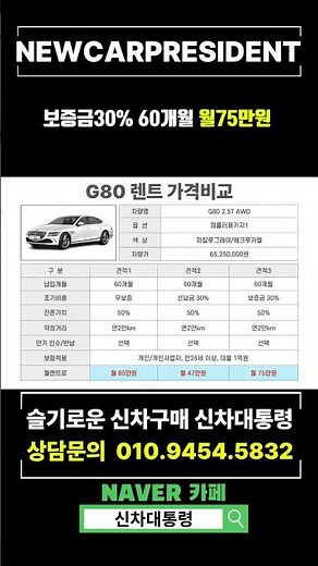 제네시스 G80 1월 장기렌트 가격비교 #신차대통령 #G80 #렌트 #리스 #할인