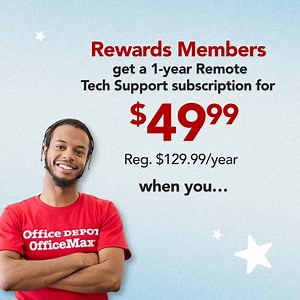 Rewards Members, here’s a deal just for you! Buy any PC, printer, or $200 of ink or toner and get a 1-year subscription of Remote Tech Support for just $49.99. Enjoy 24/7 tech peace of mind…for $80 OFF the regular price! Ends 3/29/25 https://bit.ly/435sKPf | Office Depot