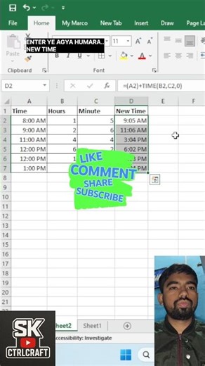 How to add Hour minutes in actual time | using time formula #excelformula #exceltips