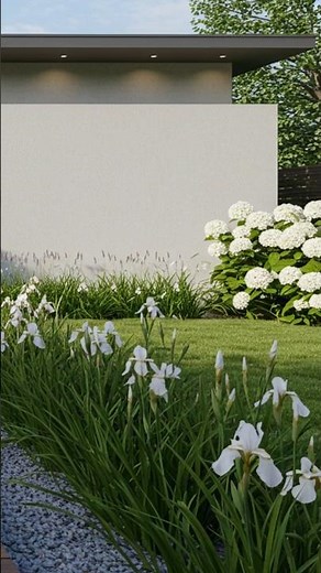 Serene Front Yard Inspiration with White Irises and White Hydrangeas | Modern Landscaping