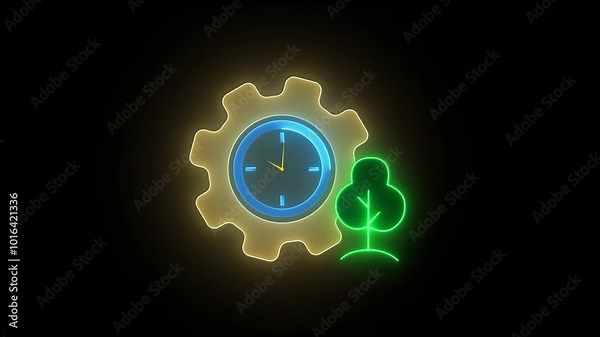Resource Efficiency icon, Sustainable business concept. Green business for environmental protection and eco sustainability in an organization.Gear with clock and tree icon on transparent background.