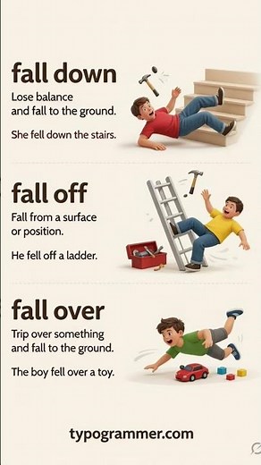 Fall Down vs Fall Off vs Fall Over | English Vocabulary Lesson 🤕📚