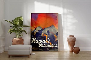 Hawaii Volcanoes National Park Poster (digital Download): Hand-drawn Retro Vintage Postcard Wall Art - Etsy