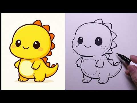 How to draw cartoon dinosaurs | Beginner drawing Tutorial (Step-by-Step)