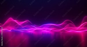 Minimalist sound wave model with neon energy pulses, stark against dark,