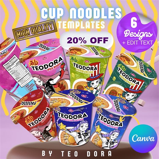 Kpop Demon Hunters Inspired Cup Noodles Ramen Template Rumi Mira Zoey, 6 Printable Designs, Editable in Canva High Quality - Etsy