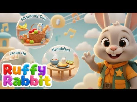 Morning Routine Song! Breakfast, Clean Up & Shopping with Ruffy Rabbit
