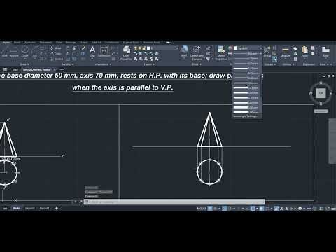 Cone Projections | Base Diameter 50mm, Axis 70mm Parallel to VP | Engineering Drawing