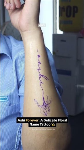 Customised Script Tattoo with Floral Art | Best Tattoo Studio in Noida