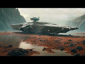 Space Battleship Landing on Alien Planet. Sci-Fi Ambiance for Sleep, Study, Relaxation