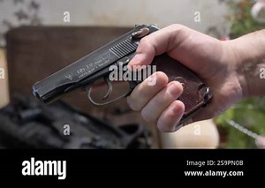 Makarov pistol 9mm from the Soviet Union. Close-up.