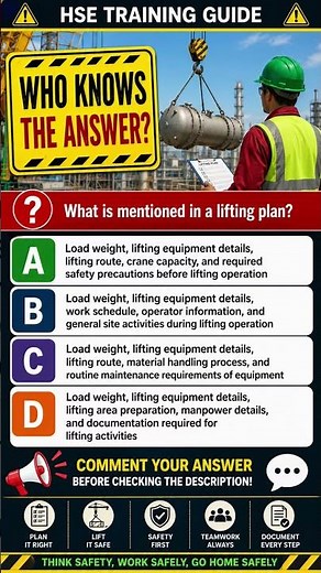 What is mentioned in a lifting plan?Chek your Safety Knowledge.