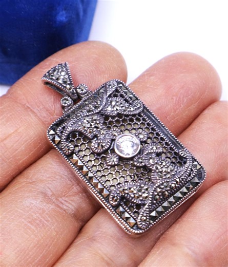 Rare Vintage Judith Jack Sterling Silver Marcasite Cz Double Side Ornate Pave Pendant - Etsy