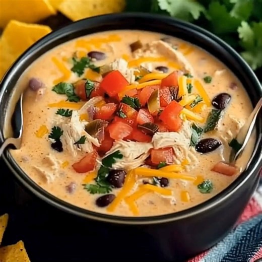 Crockpot Creamy Chicken Taco Soup Recipe Ingredients: 1. 2 boneless skinless chicken breasts 2. 1 can (14 oz.) black beans, rinsed and drained 3. 1 cup frozen corn 4. ½ onion, chopped 5. 1 can (8 oz.) diced tomatoes with green chilies 6. 2 cups chicken broth 7. 2 tablespoons taco seasoning 8. 1 teaspoon garlic salt 9. 8 oz. cream cheese, diced into small pieces Directions: 1. Place all the ingredients except for the cream cheese in a 6-quart crockpot. 2. Cover and cook on low for 6-8 hours or on