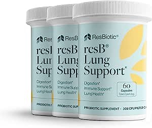 resB Lung Support Probiotic Supplement - Lung Health Supplement for Smokers, Gut Health, Immune Support, Respiratory Care, Holy Basil, Turmeric, Clinically Trialed - 180 Capsules (3 Bottles)