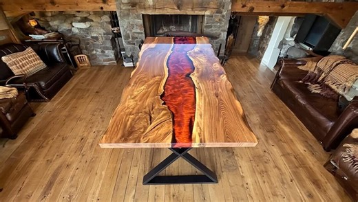 Custom USA Epoxy Wood Table Handmade Walnut Epoxy River Red Dining Table | Live Edge Solid Wood Table | Customizable - Etsy