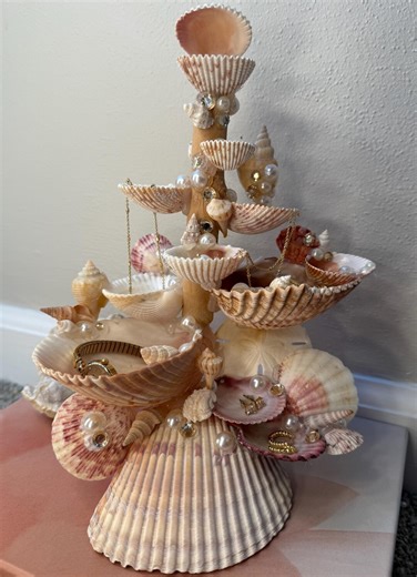 Handmade Large Seashell Jewelry Holder - Coastal Tiered Shell Organizer, Beach Ring Stand, Ocean Inspired Vanity Decor - Etsy