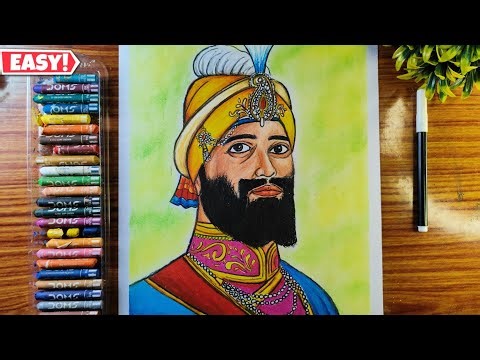 How to draw Guru Gobind Singh Ji with oil pastel ,Guru gobind singh drawing easy, step by step