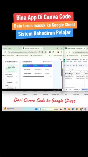 19K views · 276 reactions | Kali ini kita boleh bina app dengan Canva Code dan semua data yg di key in di app itu akan auto save ke google sheet. Tiada lagi data paparan saja. Kali ini semua data boleh di simpan. Bukan utk app kehadiran saja, tapi semua app yg perlu data  | Teacher Vironica | Facebook