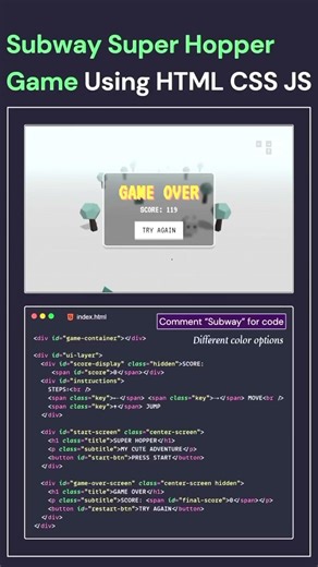 Subway super hopper Game Using HTML CSS JS #like #views #subscribe #trending #viral #code #comment