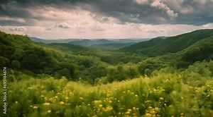 Nature landscape with vegetation and flora Generative AI. Virtual video scene animated background