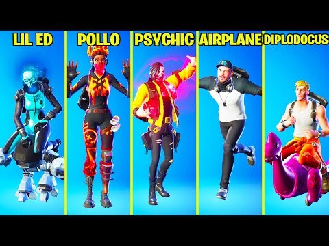 Popular Fortnite Dances & Emotes With Popular Skins! (Ali-A, Lil' Diplodocus, Lil' ED-209, Airplane)