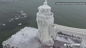 Ice turns lighthouse into frozen palace