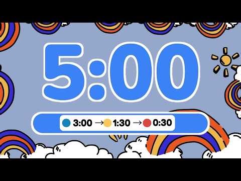 5 Minute Visual Classroom Timer | Calm Music | Rainbow Background | Color-Changing for Kids