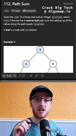FAANG Interview Question Path Sum - Leetcode 112 Solution Crack big tech at https://algomap.io?utm_source=buffer&utm_medium=direct! #coding #leetcode #programming #interview