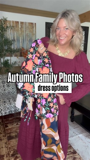 3.7K views · 28 reactions | I have a couple codes ‍ too!! But first, comment the word SHOP below ⬇️ for the  to my Autumn  family photo dress  options (part 1). Codes: Wine red maxi dress: 500TRAMJ. Floral dress: 40WAQVA5. No available code for other dress but it does have a coupon to clip. . . #familyphotooutfits #autumdress #falldresses | Nicoles Outfit Inspiration | Facebook