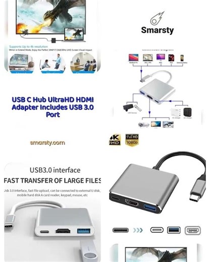 USB C Hub UltraHD HDMI Adapter Includes USB 3.0 Port