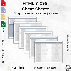 HTML & CSS Cheat Sheet Printable – Web Developer Reference Guide | Coding Tags, Syntax, ARIA, Forms, Media | Pdf, Jpg, Png, Xlsx Formats - Etsy