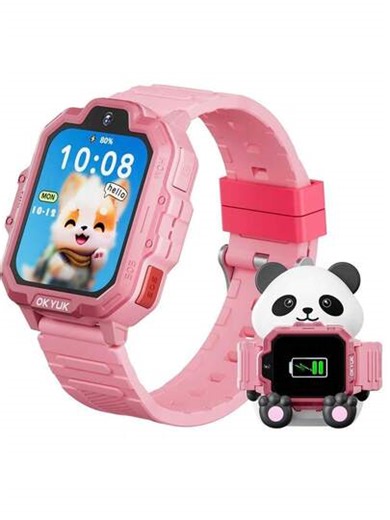 Smartwatch Kinder mit GPS, 4G Kinder Smart Watch mit Videoanruf, SOS Notruf, Sprachchat, SMS, Kamera, Wecker, Panda-Ladestation, Kinderuhr für Mädchen und Junge | SHEIN