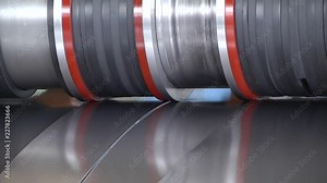 Sheet metal cutting machine for the production of steel pipes. machine for slitting steel sheet. Industrial machine for steel coils cut.