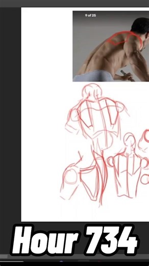 Hour 734 - form, technical skill #drawing #art #shorts #10000hrs #anatomy #learning #muscles #sketch