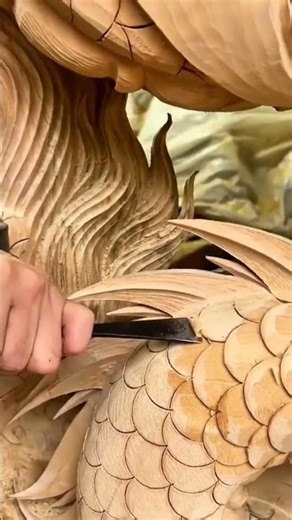 The Process of Carving Dragon Scales from Wood #shorts