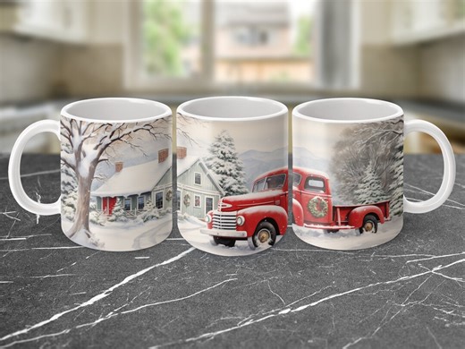 Vintage Red Truck Christmas Mug Wrap Template (digital Download) - Etsy