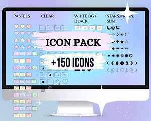 Icon Pack 4 Styles Desktop Bundle   150 | Pastel Stars Moon Sun Clear | Aesthetic | Windows Mac - Etsy